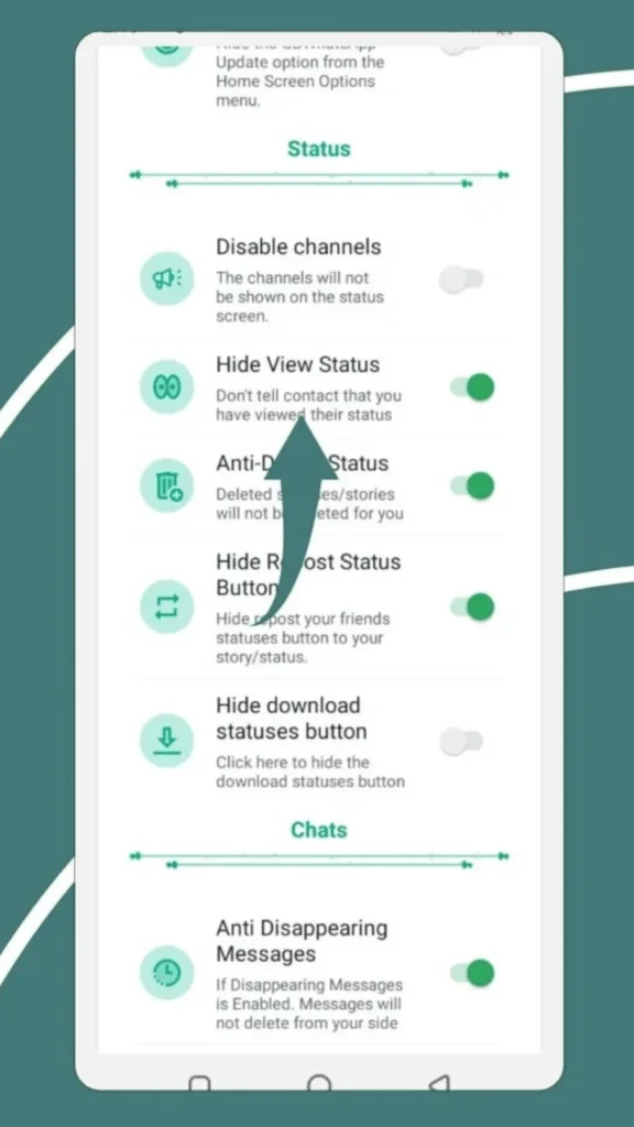 GB WhatsApp hide status screenshot